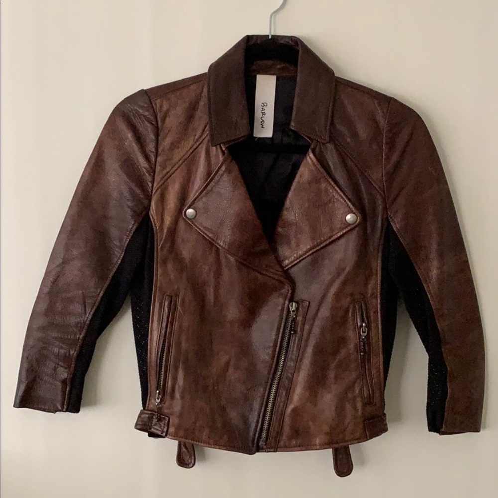 Barlow Brown Moto Leather Jacket Xs
